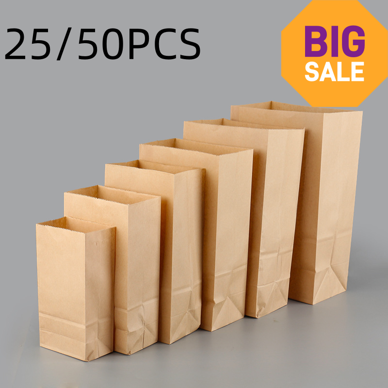 Food Storage Roll Bags - 25/50 sacs en papier kraft marron,