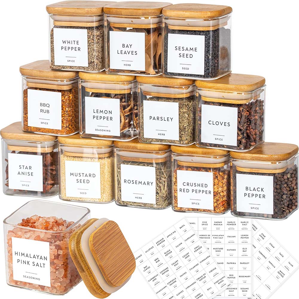 Food Storage Set Glass - Bocaux à Épices Carrés en Verre