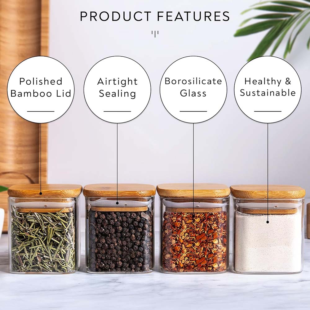 Bocaux à Épices Carrés en Verr - Food Storage Set Glass avis et prix